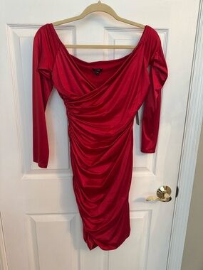 Express Red Long Sleeve Ruched Bodycon Dress